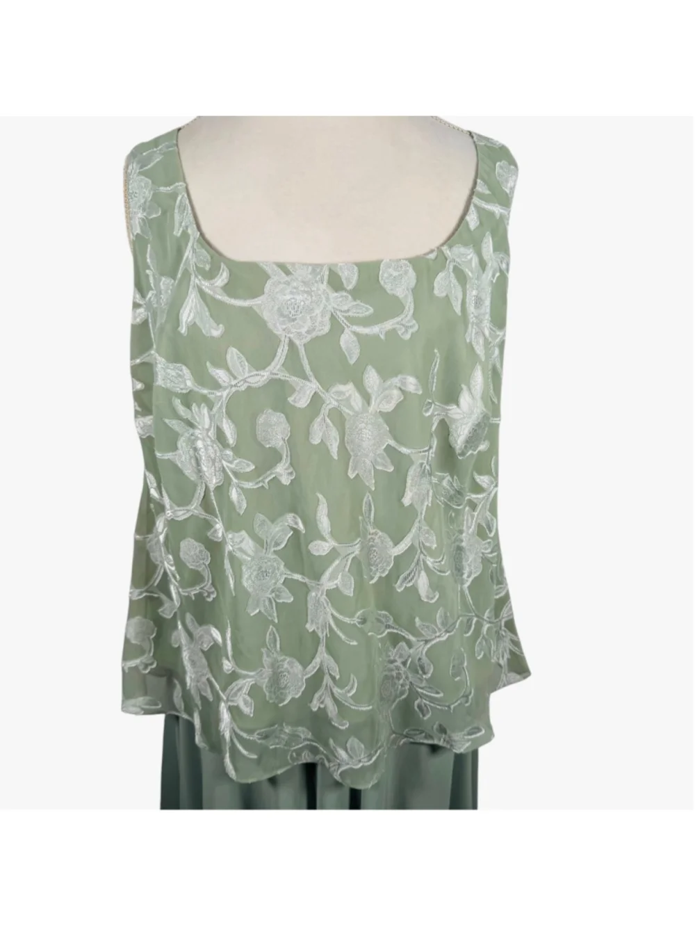 Alex Evenings Mother of the Bride Twin Skirt Set Green Embroidered Chiffon 1X - Picture 4 of 14